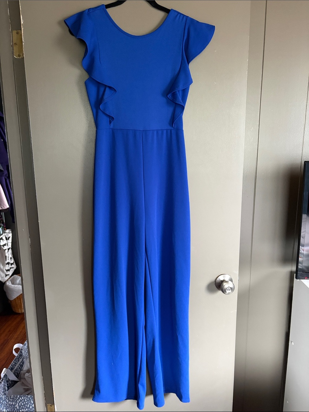 Ruffle-Sleeve Royal Blue Jumpsuit